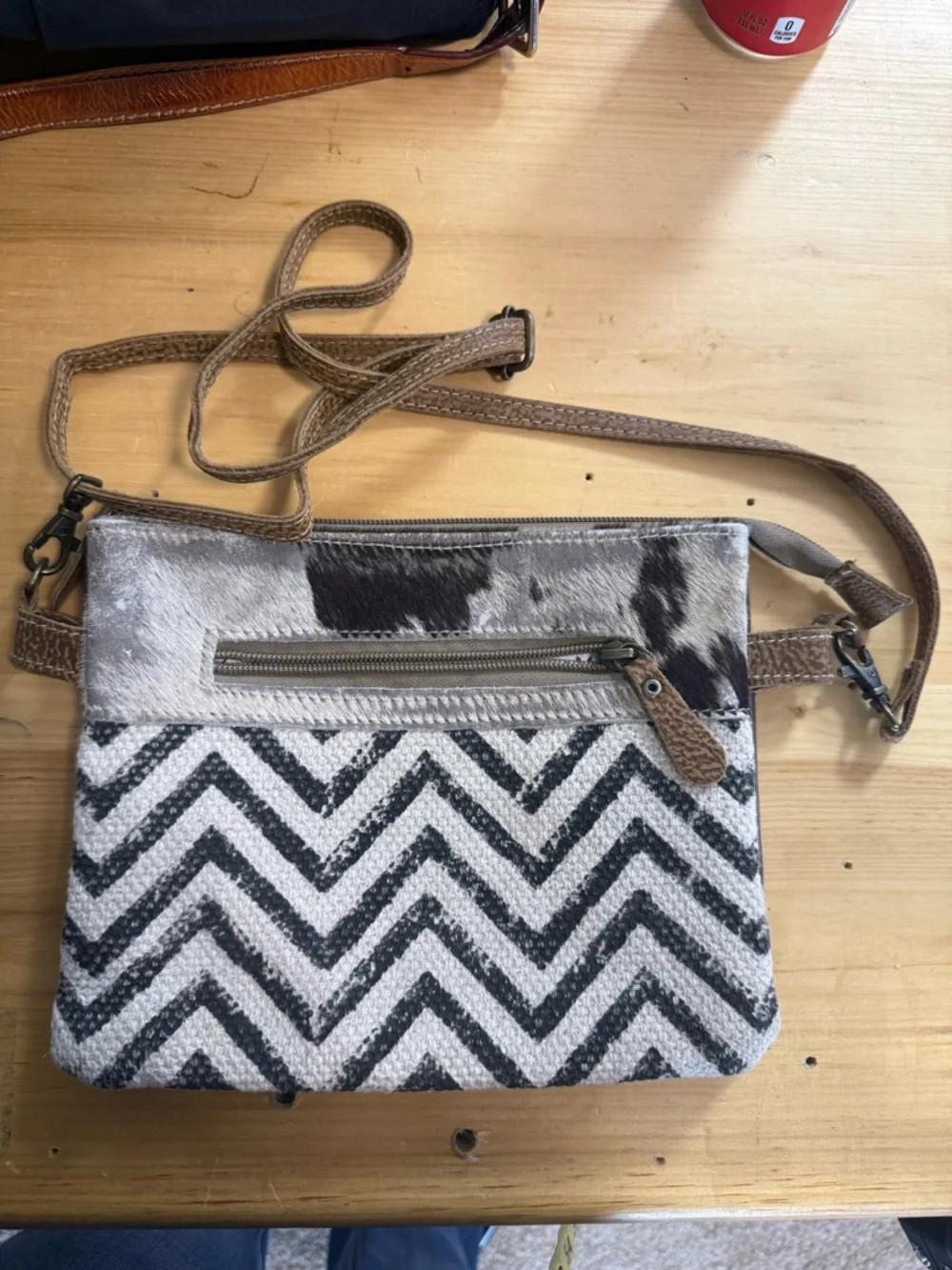 Myra Bag‎ Staggering Canvas & Cowhide Crossbody Bag Adjustable Western Chevron
